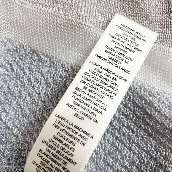 Chico’s Silver Metallic Open Front Mesh Knit Sweater Cardigan Size L/12 - Picture 7 of 7